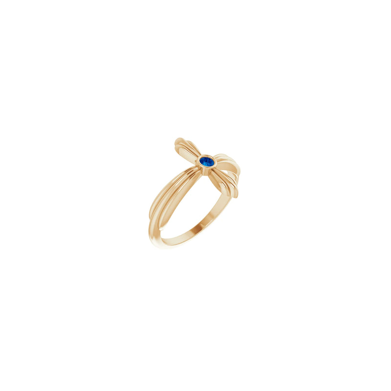 Natural Blue Sapphire Sideways Ribbed Cross Ring