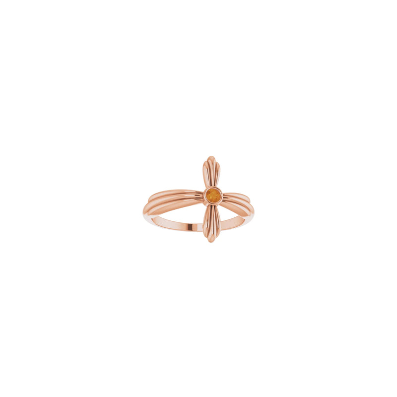 Natural Citrine Sideways Ribbed Cross Ring