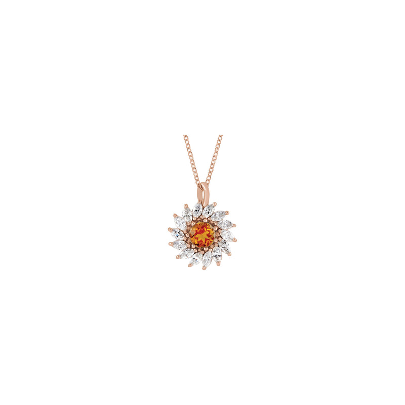 Natural Citrine and Marquise Diamond Halo Necklace