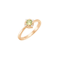 Natural Peridot and White Diamond Halo-Style Ring