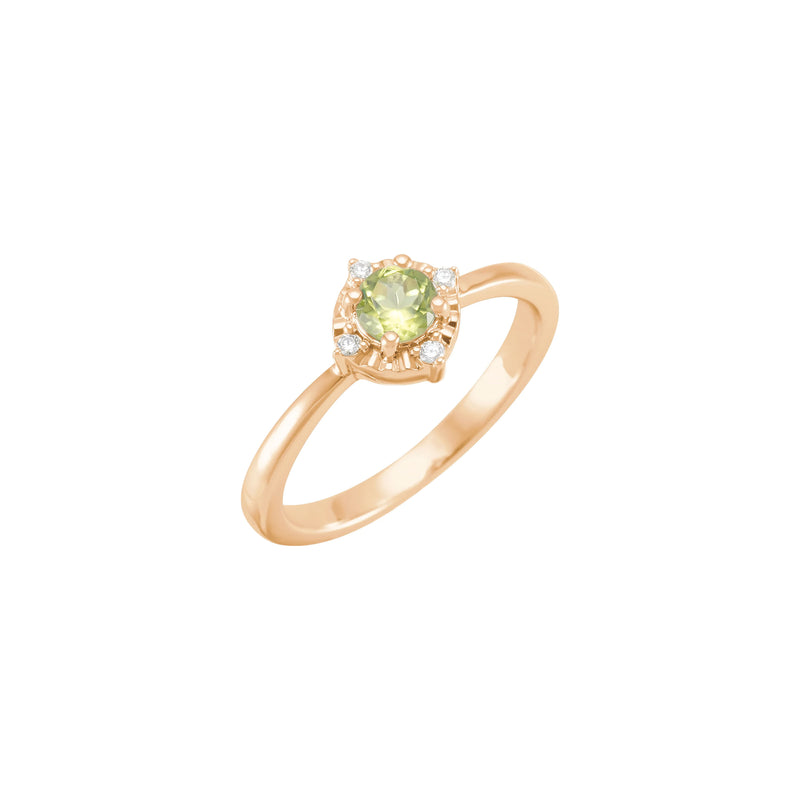 Natural Peridot and White Diamond Halo-Style Ring