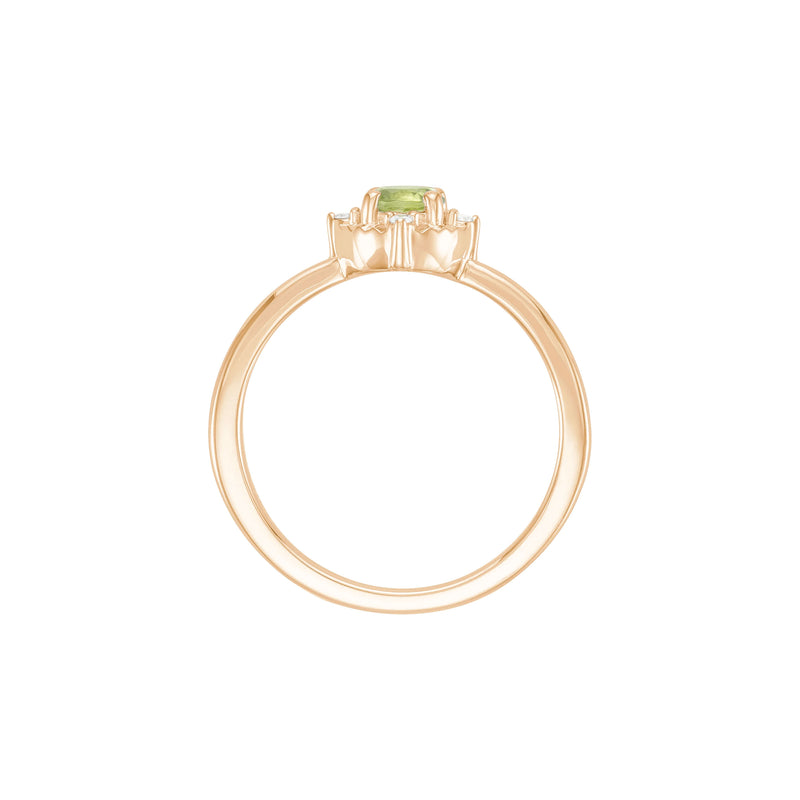 Natural Peridot and White Diamond Halo-Style Ring