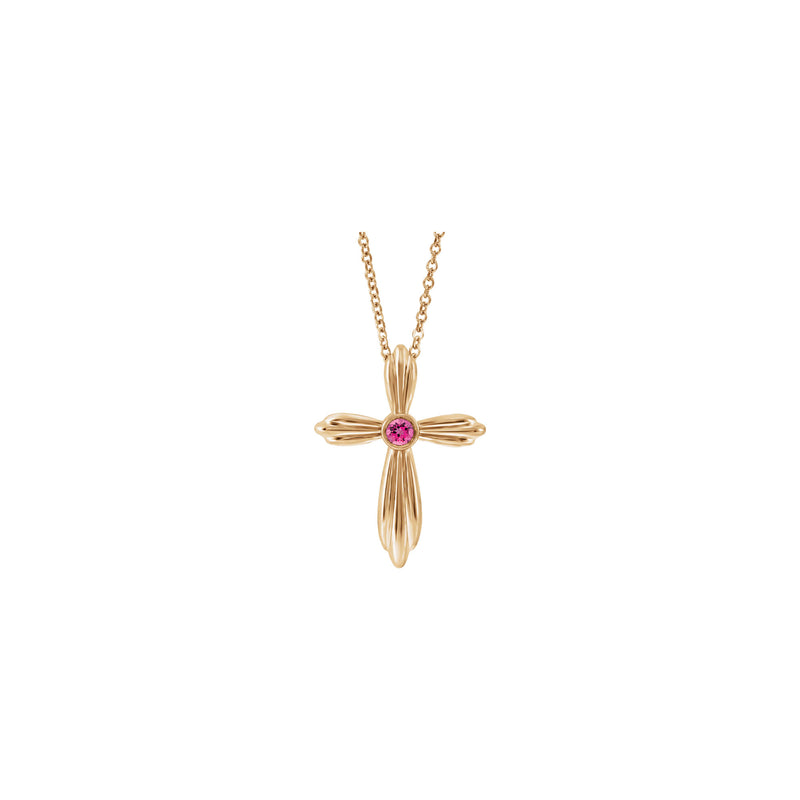 Natural Pink Tourmaline Ribbed Cross Necklace