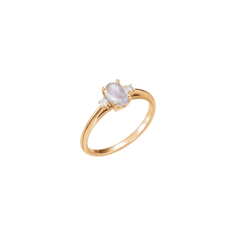 Natural Rainbow Moonstone and Diamond Three Stone Ring