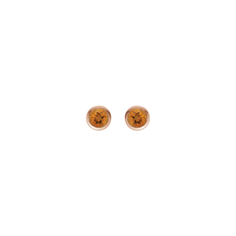 Natural Round Citrine Bezel Stud Earrings