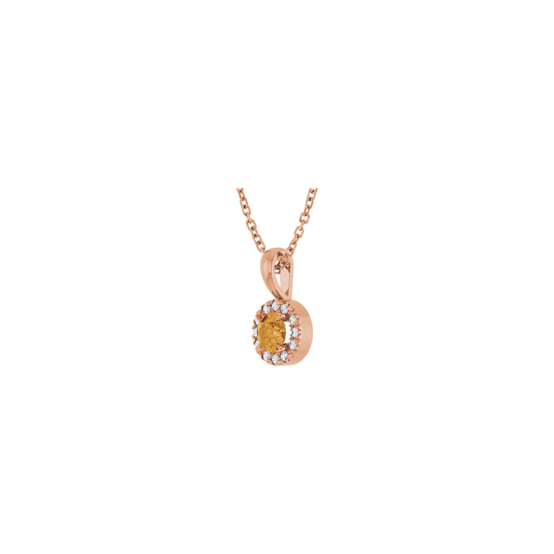 Natural Round Citrine and Diamond Halo Necklace