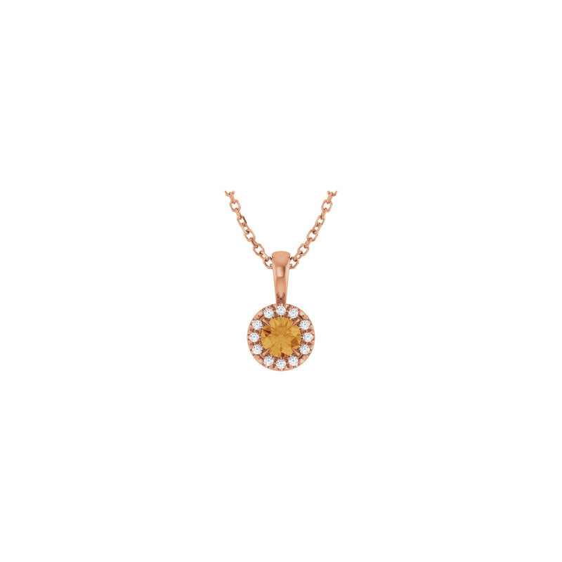 Natural Round Citrine and Diamond Halo Necklace