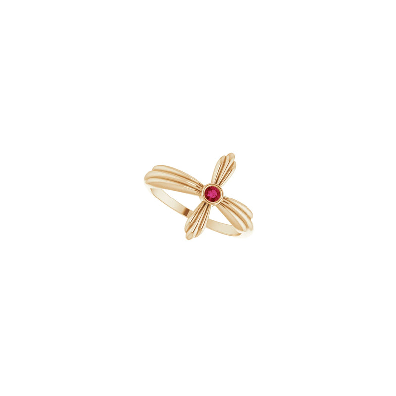 Natural Ruby Sideways Ribbed Cross Ring