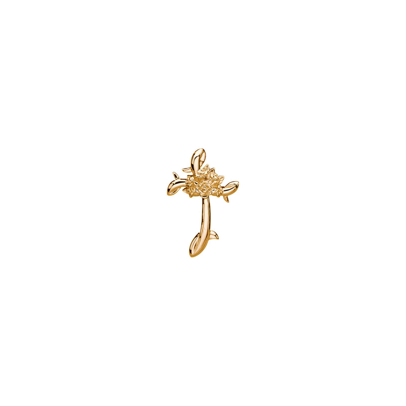 Front view of a 14K rose gold Rose Vine Cross Pendant