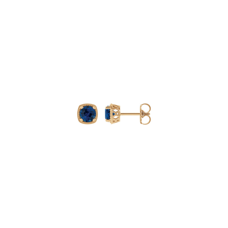 Round Blue Sapphire Beaded Cushion Setting Earrings