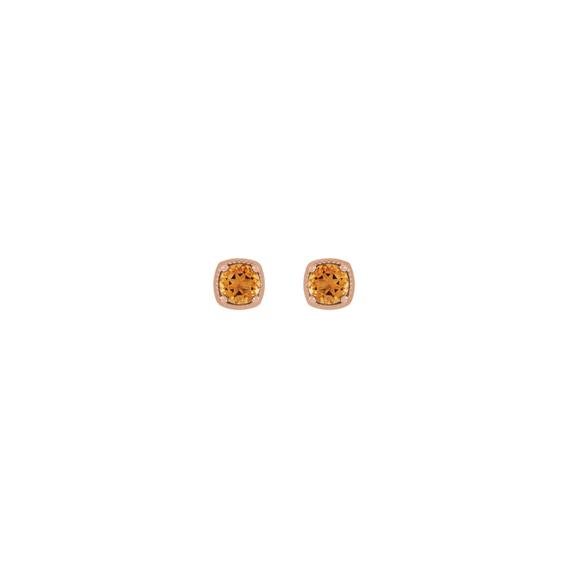 Round Citrine Beaded Cushion Setting Earrings