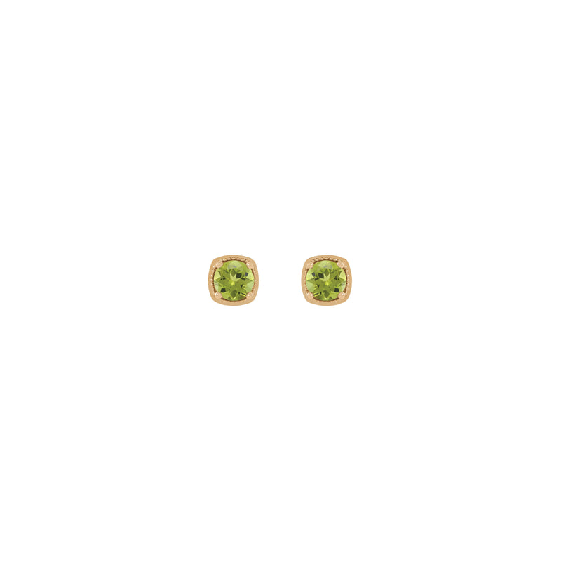 Round Peridot Beaded Cushion Setting Earrings