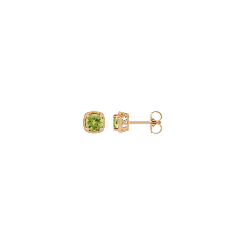 Round Peridot Beaded Cushion Setting Earrings