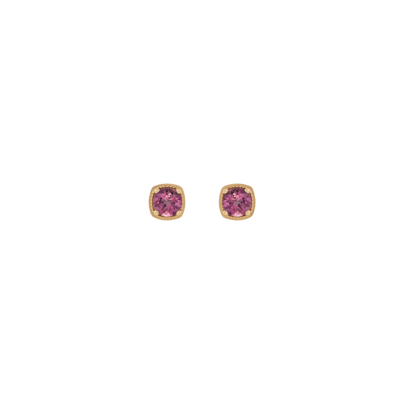 Round Pink Tourmaline Beaded Cushion Setting Earrings