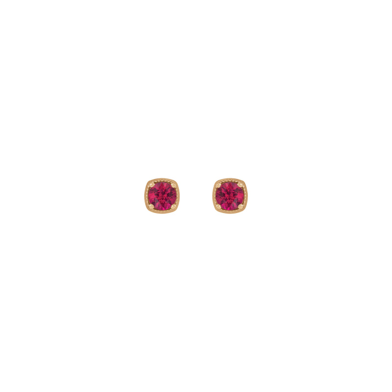 Round Ruby Beaded Cushion Setting Earrings