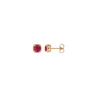 Round Ruby Beaded Cushion Setting Earrings