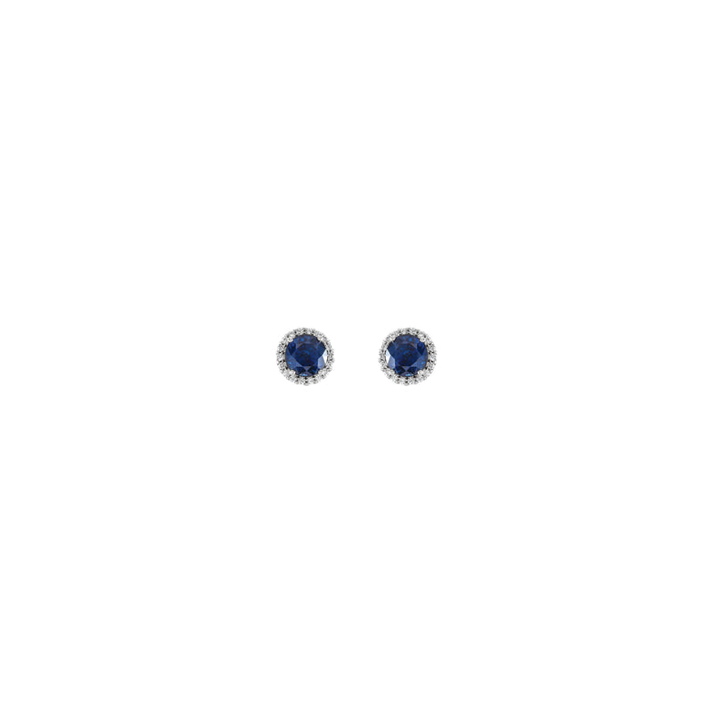 3.5 mm Round Blue Sapphire and Diamond Halo Stud Earrings