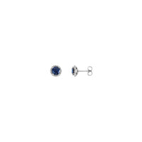 3.5 mm Round Blue Sapphire and Diamond Halo Stud Earrings