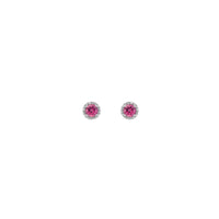 3.5 mm Round Pink Tourmaline and Diamond Halo Stud Earrings