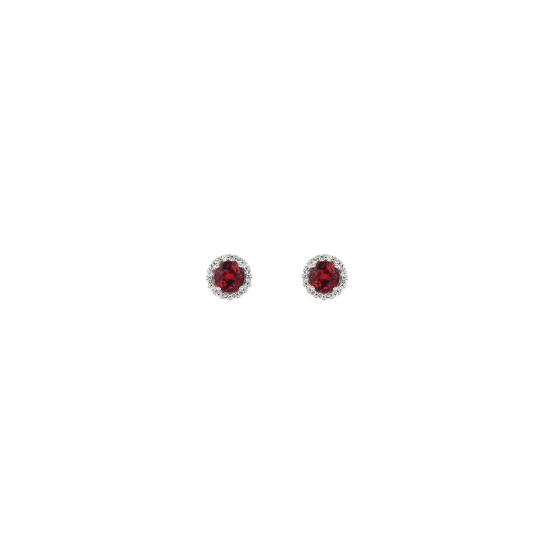 3.5 mm Round Ruby and Diamond Halo Stud Earrings