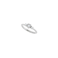 Diagonal view of a 14k white gold Bezel-Set Heart Diamond Three Stone Ring
