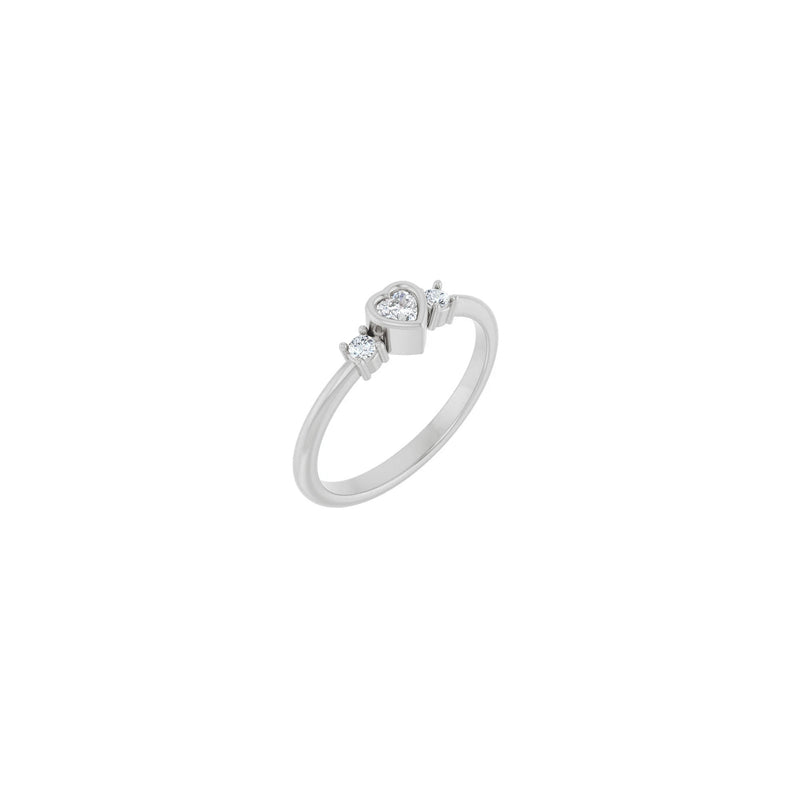 Main view of a 14k white gold Bezel-Set Heart Diamond Three Stone Ring