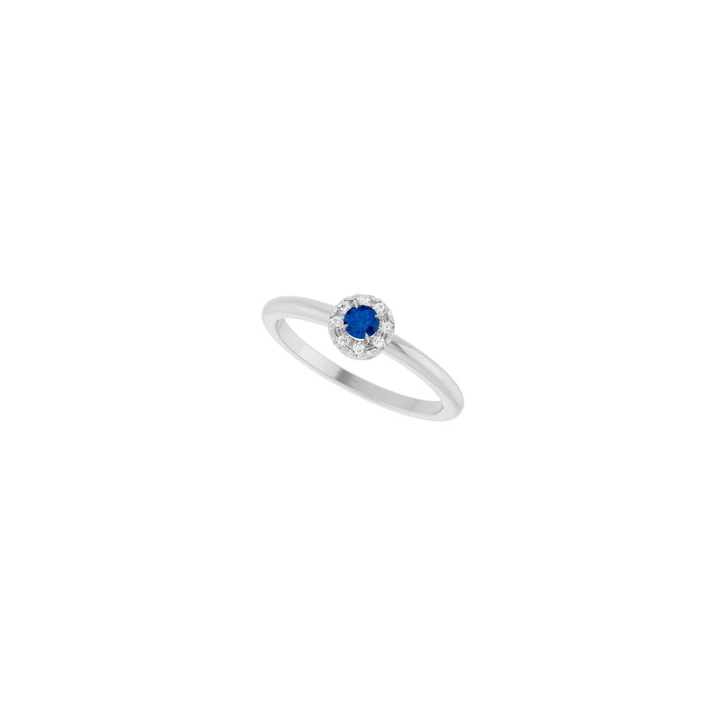 Blue Sapphire and Diamond French-Set Halo Ring