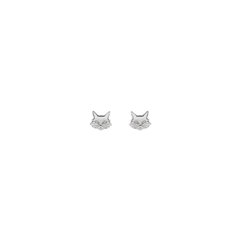 Front view of a 14K white gold Cat Face stud Earrings
