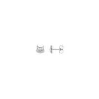 Front and Side view of a 14K white gold Cat Face stud Earrings