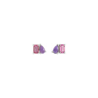 Emerald-Cut Pink Tourmaline and Pear-Cut Amethyst Earrings