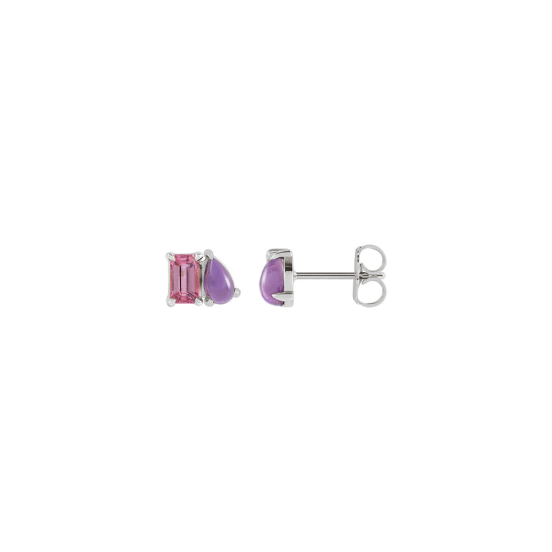 Emerald-Cut Pink Tourmaline and Pear-Cut Amethyst Earrings