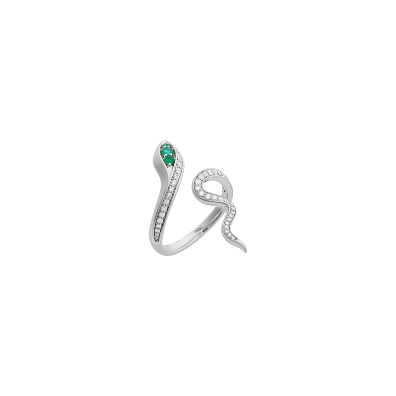 Emerald and White Diamond Snake Ring (14K)