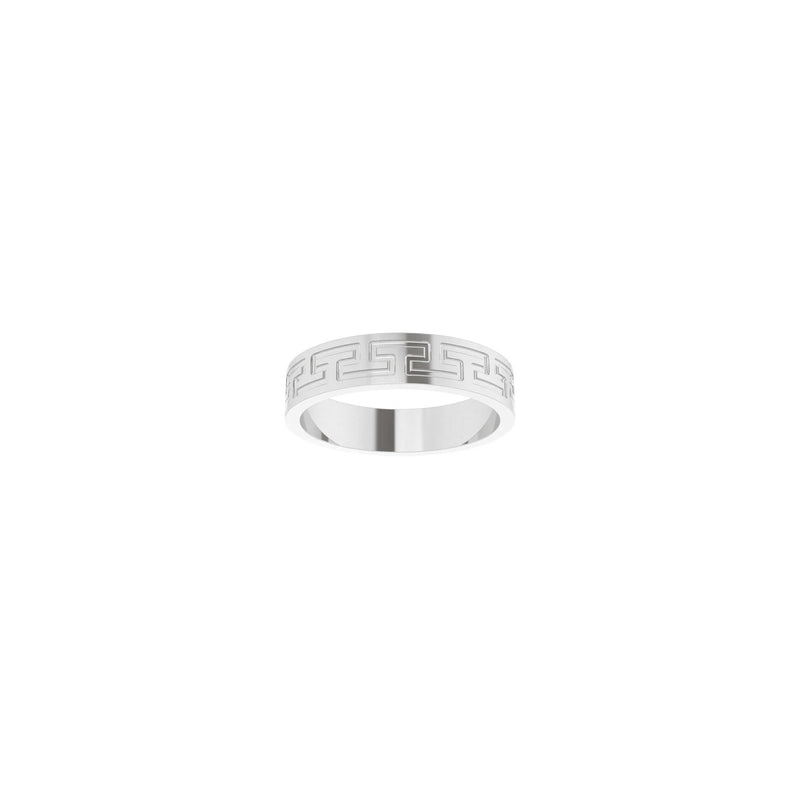 Front view of a Greek Key patterned band made of 14K white gold