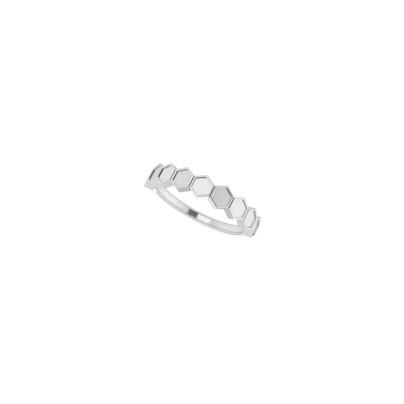 Diagonal view of a 14K white gold Hexagon Row Sequence Ring