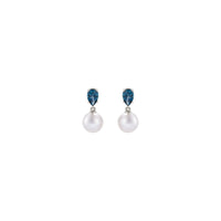 London Blue Topaz and White Akoya Pearl Dangle Earrings