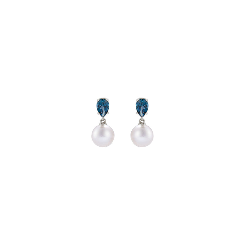 London Blue Topaz and White Akoya Pearl Dangle Earrings