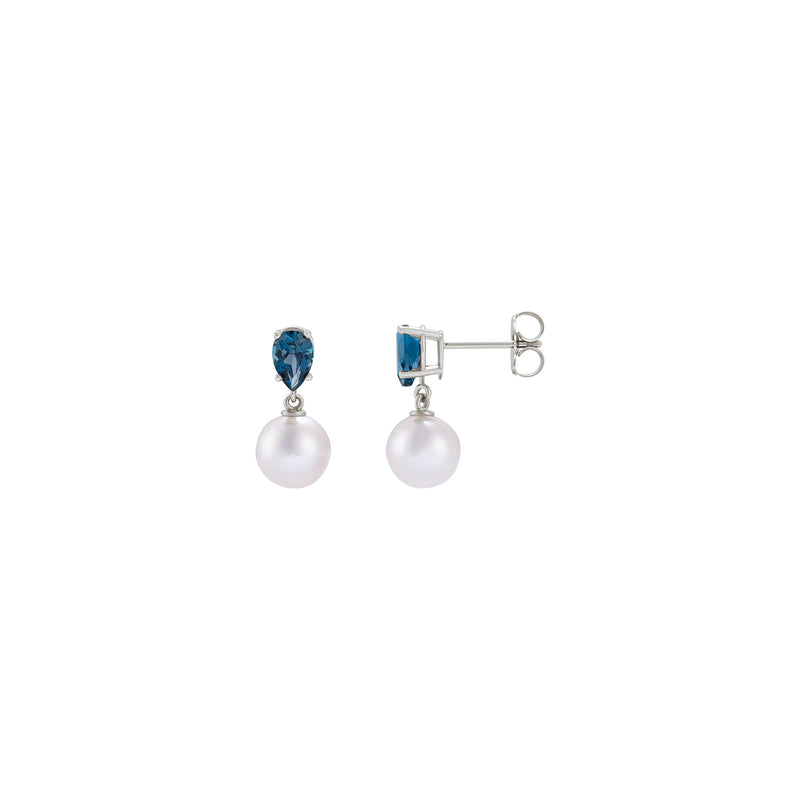 London Blue Topaz and White Akoya Pearl Dangle Earrings