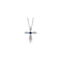 Natural Blue Sapphire Ribbed Cross Necklace