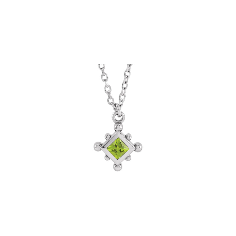 Natural Peridot Beaded Bezel Set Necklace (14K)