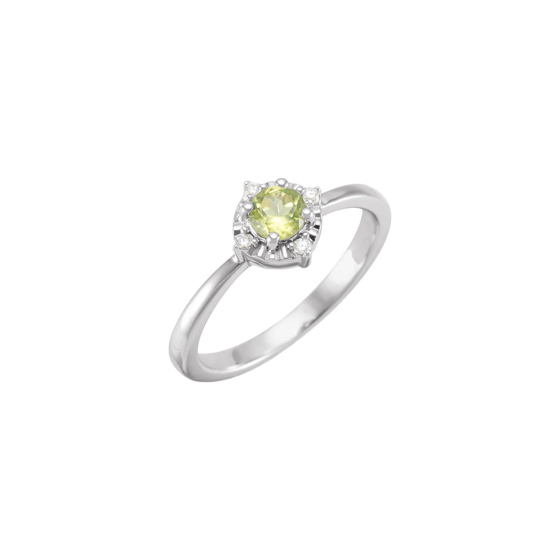 Natural Peridot and White Diamond Halo-Style Ring