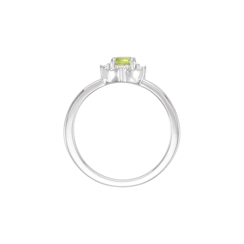 Natural Peridot and White Diamond Halo-Style Ring