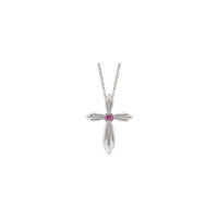 Natural Pink Tourmaline Ribbed Cross Necklace