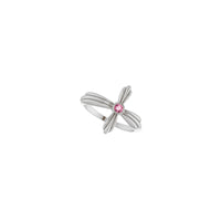 Natural Pink Tourmaline Sideways Ribbed Cross Ring