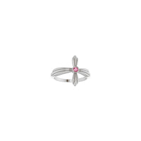 Natural Pink Tourmaline Sideways Ribbed Cross Ring