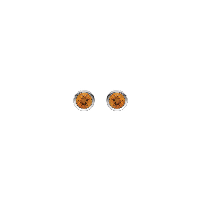 Natural Round Citrine Bezel Stud Earrings