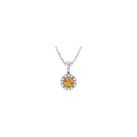 Natural Round Citrine and Diamond Halo Necklace