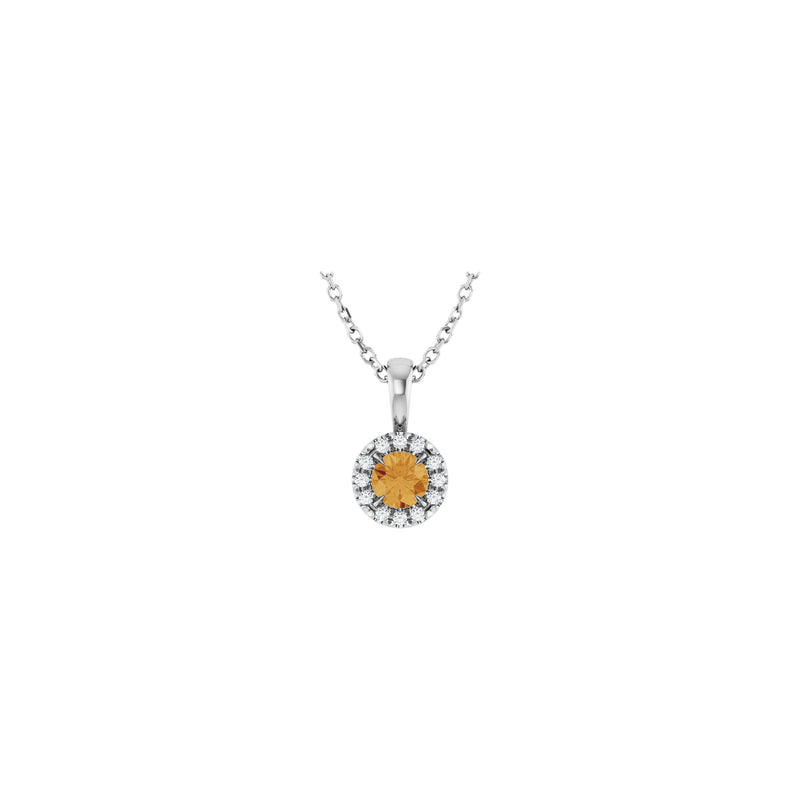 Natural Round Citrine and Diamond Halo Necklace