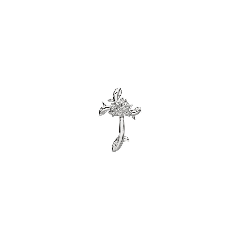 Front view of a 14K white gold Rose Vine Cross Pendant