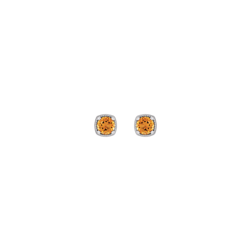 Round Citrine Beaded Cushion Setting Earrings