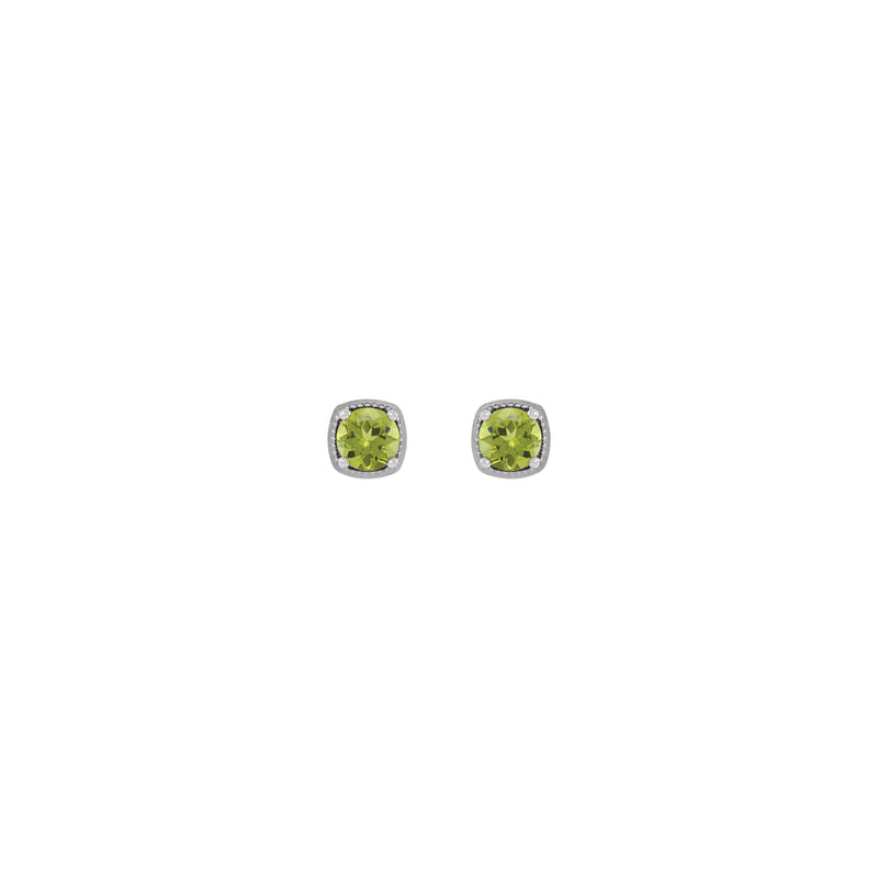 Round Peridot Beaded Cushion Setting Earrings